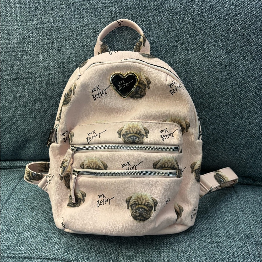 Betsey Johnson Cute Pink Backpack with Pug Print